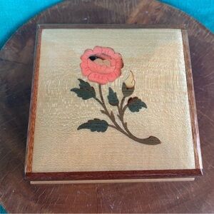 Wooden Jewelry Box with Floral Inlay